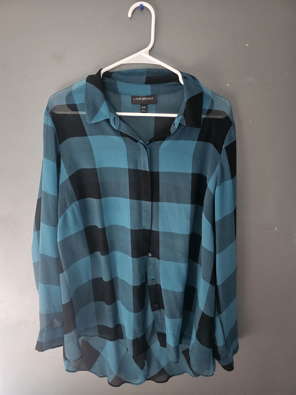 Lane Bryant Teal and Black Check Button-Up Shirt